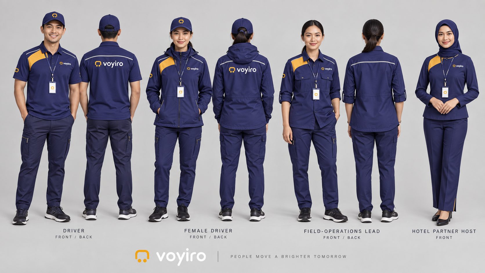 ระบบยูนิฟอร์ม voyiro คนขับชายหญิง ทีมภาคสนาม และพาร์ตเนอร์โรงแรม